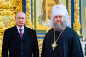 Президент России В.В. Путин в сопровождении митрополита Астанайского Александра осмотрел главный храм Казахстана