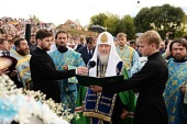 Святейший Патриарх Кирилл совершил молебен на месте мученической кончины святого благоверного князя Глеба