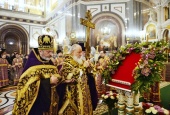 В канун Крестопоклонной Недели Предстоятель Русской Церкви совершил всенощное бдение в Храме Христа Спасителя г. Москвы