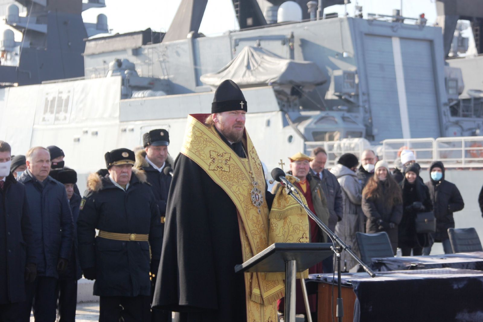 Митрополит Владимир освятил корвет «Герой Российской Федерации Алдар Цыденжапов»
